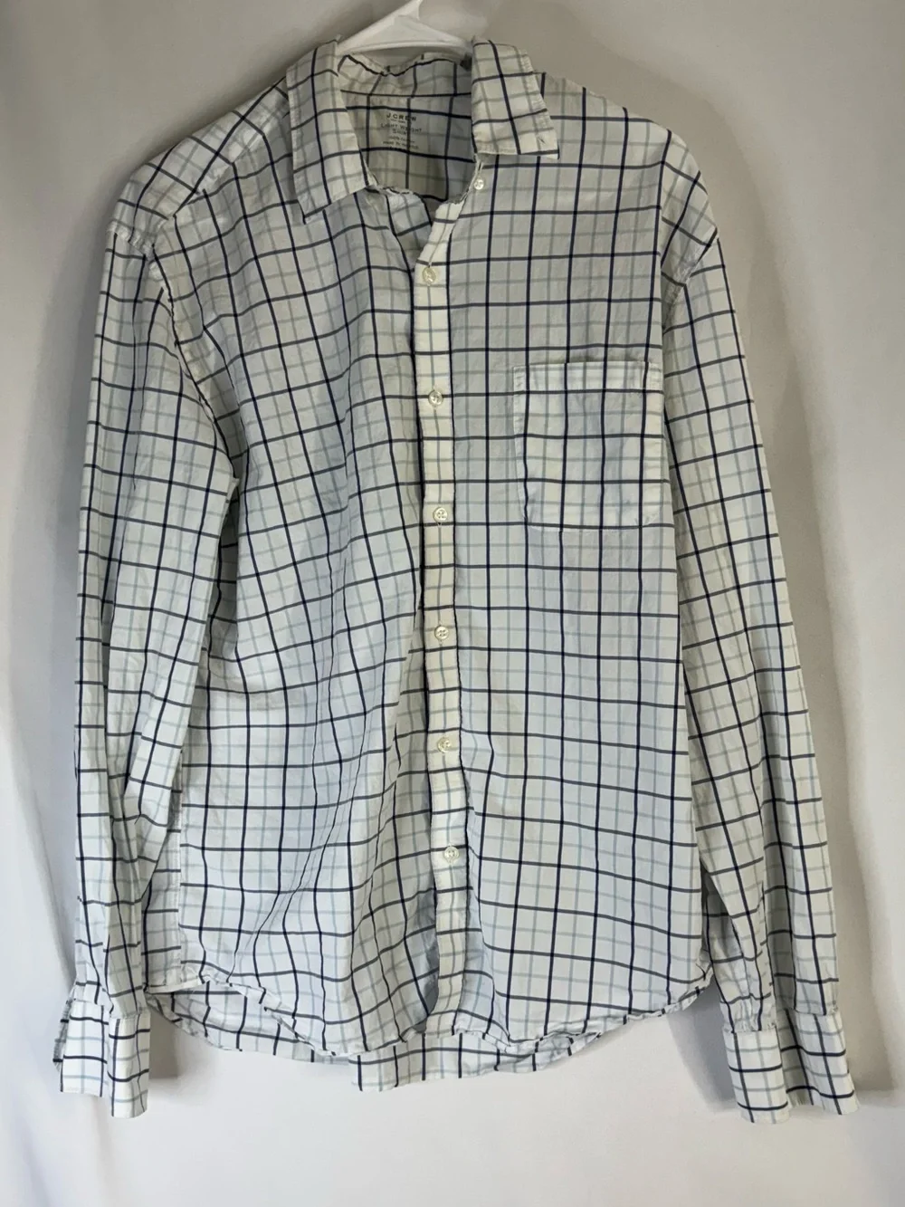 J. Crew White Shirt with Navy‎ Windowpane Check - Men's Casual Button-Down
